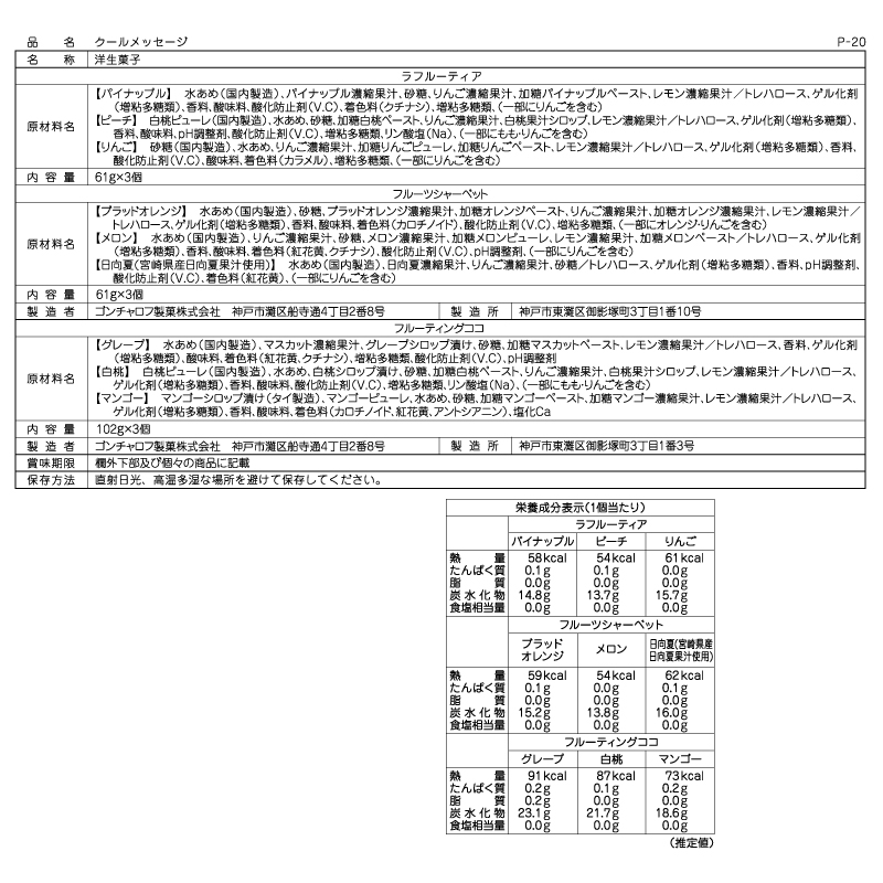 クールメッセージ P（9個）［ゴンチャロフ］サマーギフト ゼリー